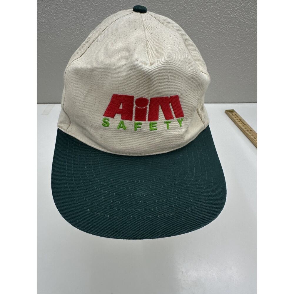 KC Snapback Hat Aim Safety Adjustable Tan and Green Brim Embordered